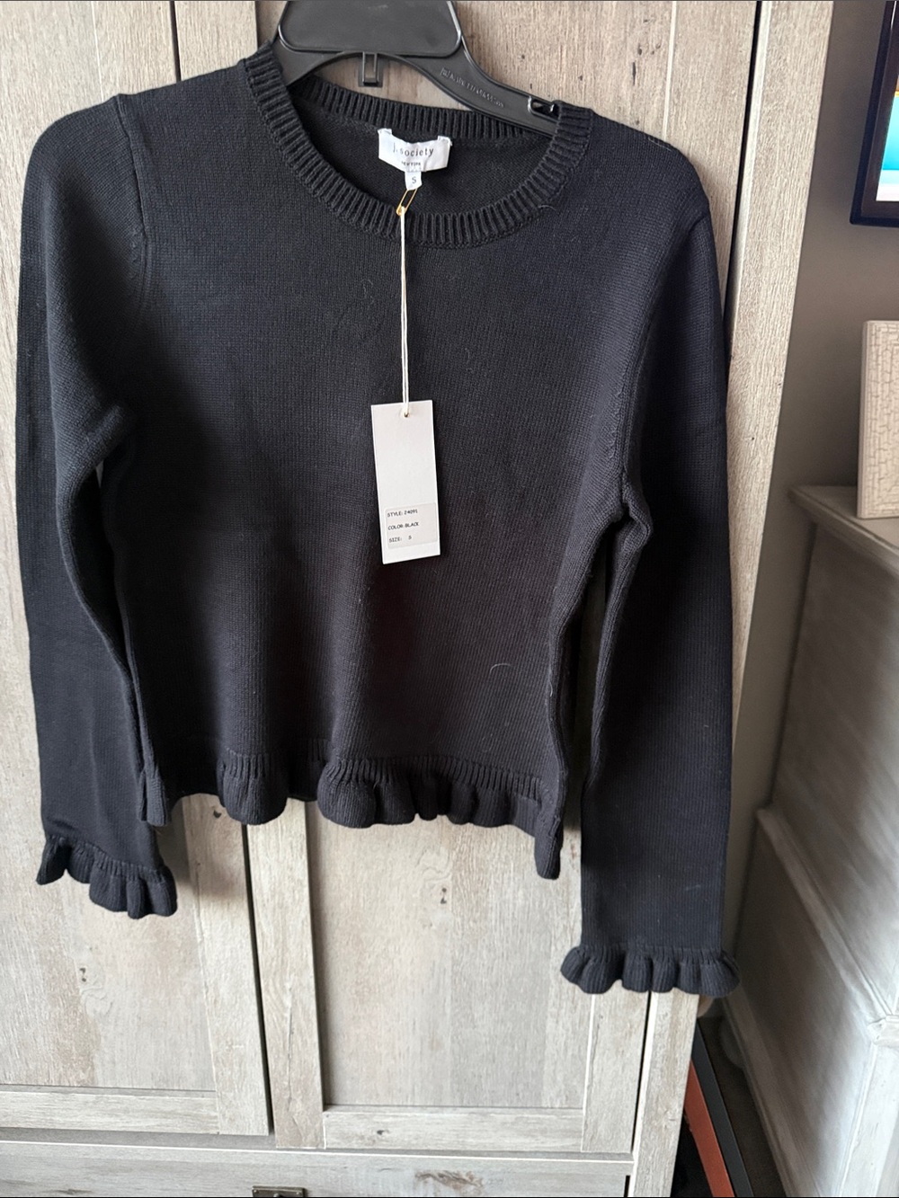J Society black Ruffle-Hem Knit Sweater